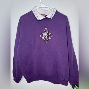 Vintage Purple Women's Sweater with Floral Detail